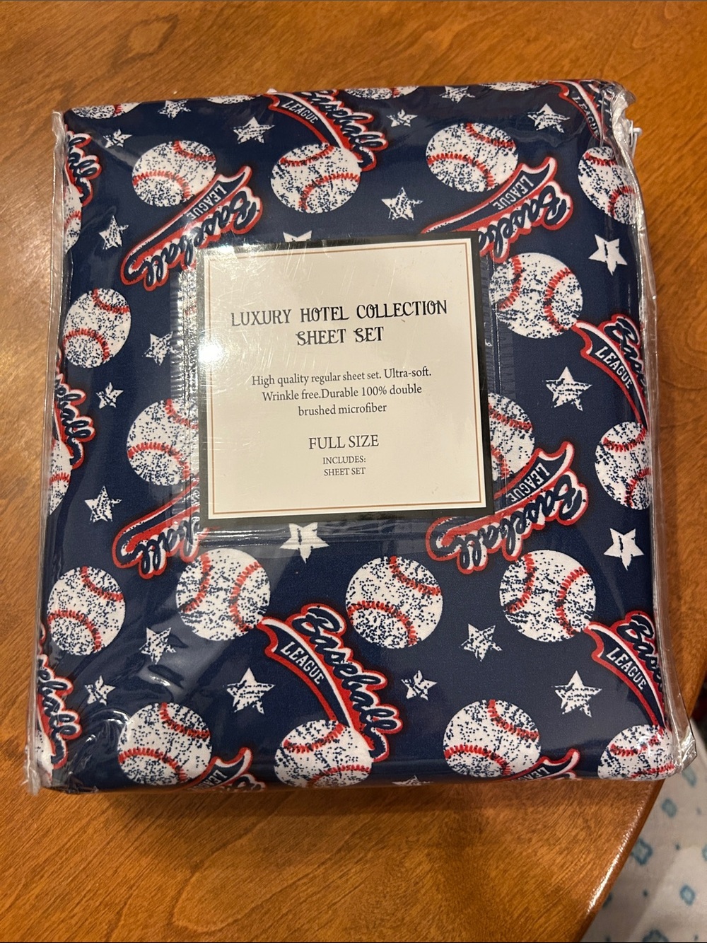 Hotel Collection Navy Sheet Set with Red & White Baseball Print